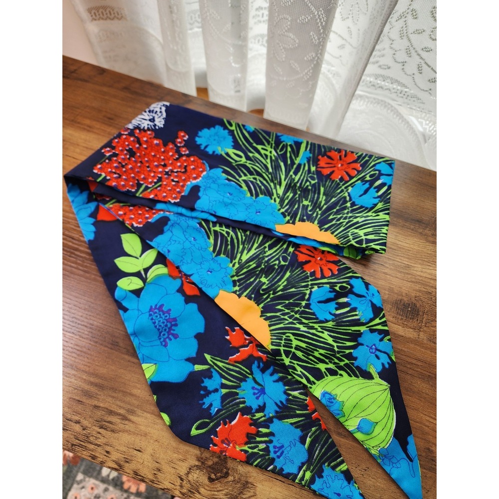 Vintage Maximalist Floral Scarf Waist Tie Belt 60s Mod Whimsical Sash Colorful